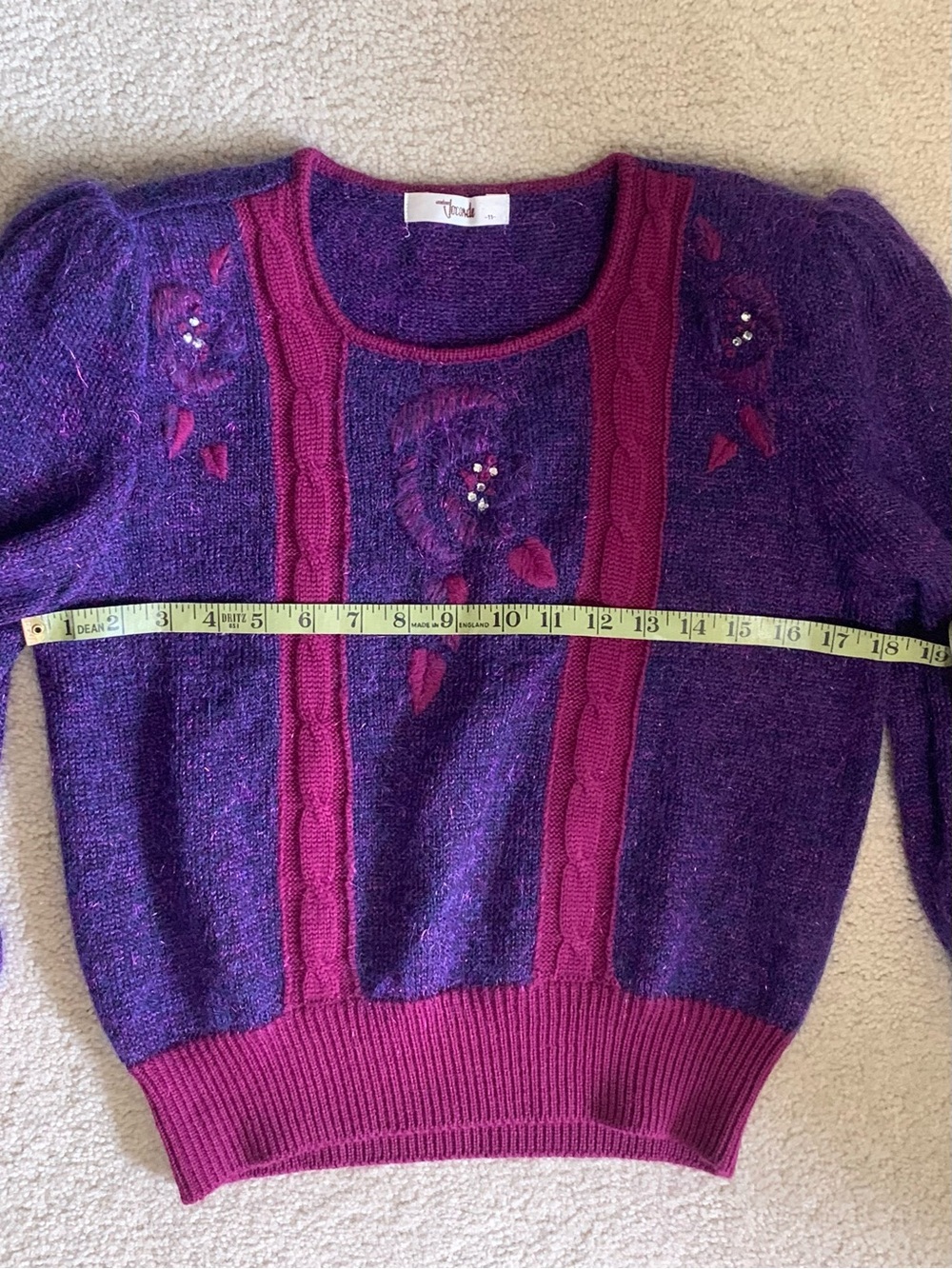 Vintage-Inspired 80’s Purple and Burgundy Women's Sweater - Picture 7 of 8